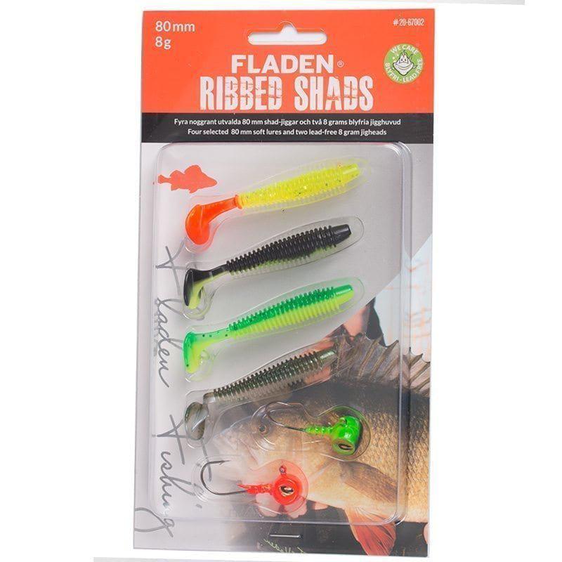 Fladen Jiggsortering Ribbed Shad 8cm Fyra Jiggar & Två Jigghuvud 8g